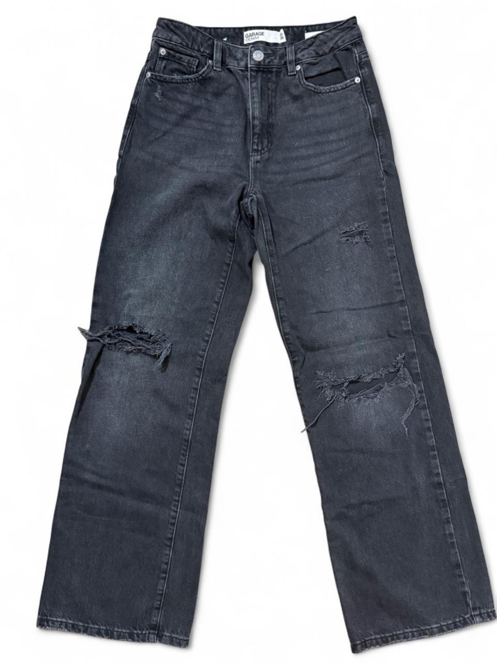 Garage Denim Black Distressed Wide Leg Jeans Size 26
